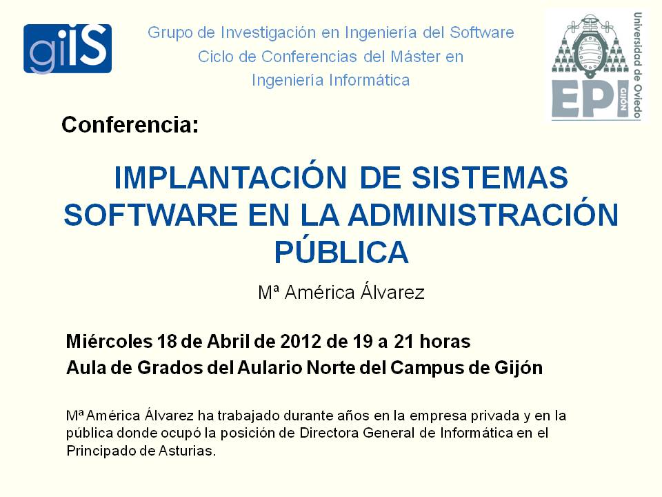 Cartel Conferencia Implantación de Sistemas Software en la Administración Pública