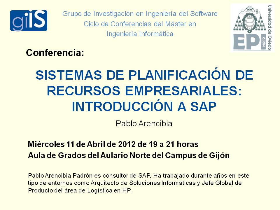 Cartel Conferencia Sistemas de Planificación de Recursos Empresariales: Introdución a SAP