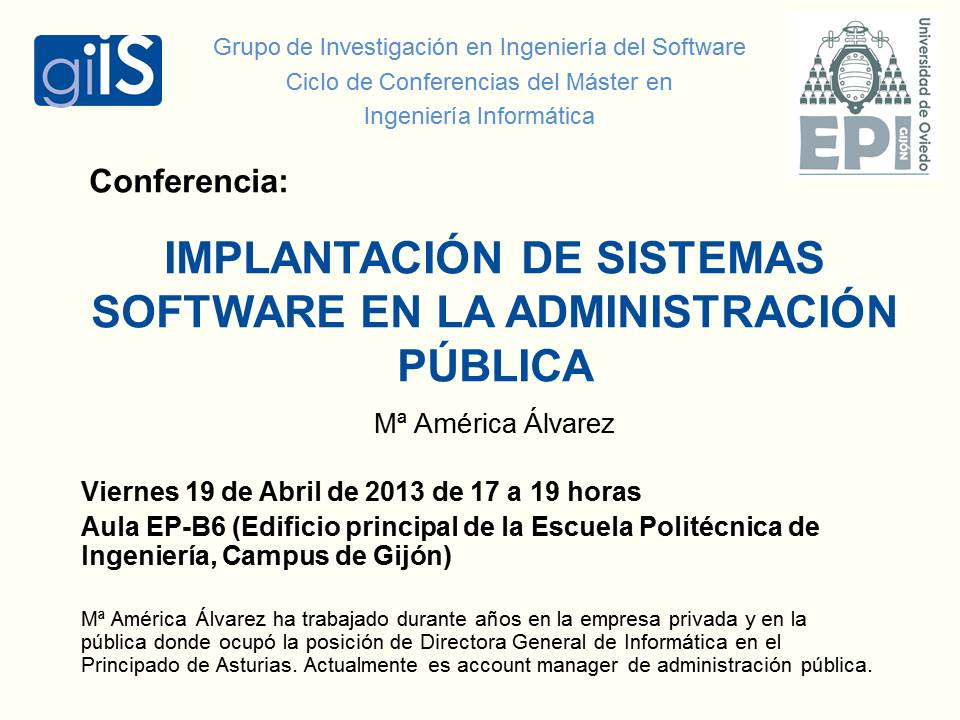 Cartel Conferencia Implantación de Sistemas Software en la Administración Pública 2013