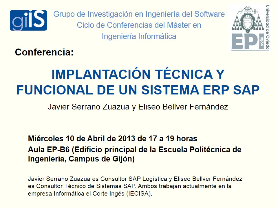 Cartel Conferencia Implantación técnica y funcional de un sistema ERP SAP 
